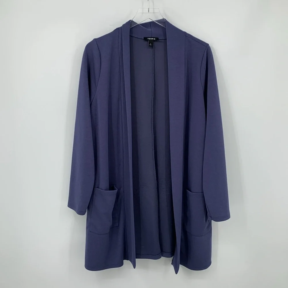 Torrid Studio Cupro open front cardigan blue purple cozy wrinkle resistant 1X